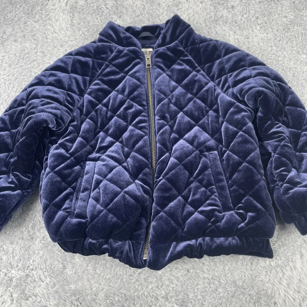 Baby Gap Baby Girl Velvet Quilted‎ Flight Jacket 3 Years Navy Blue Toddler